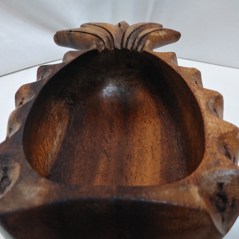Hand Made Monkey Wood Carved Wooden Bowl Pineapple Dish Vintage Tiki Bar - Picture 11 of 13